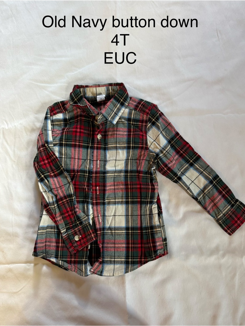Old Navy Red, Cream & Green Plaid Button-Down Shirt - Kids